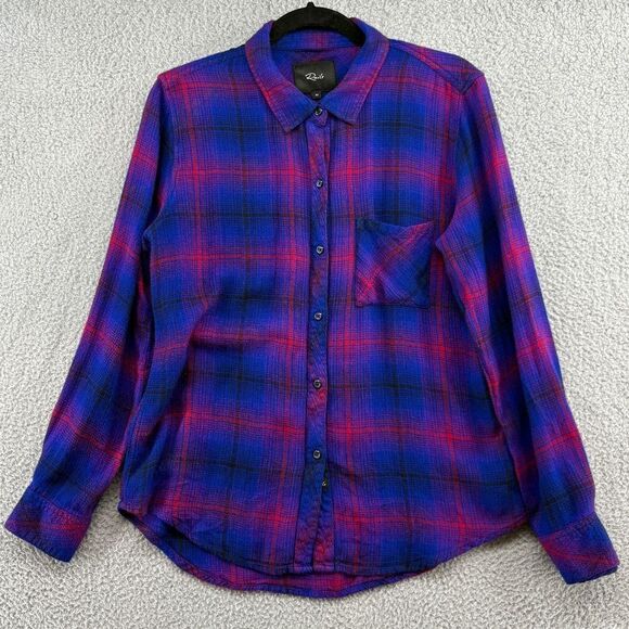 Rails Hunter Plaid Flannel Button Up Azure Scarlet Women's Medium Vibrant Soft - Picture 3 of 12